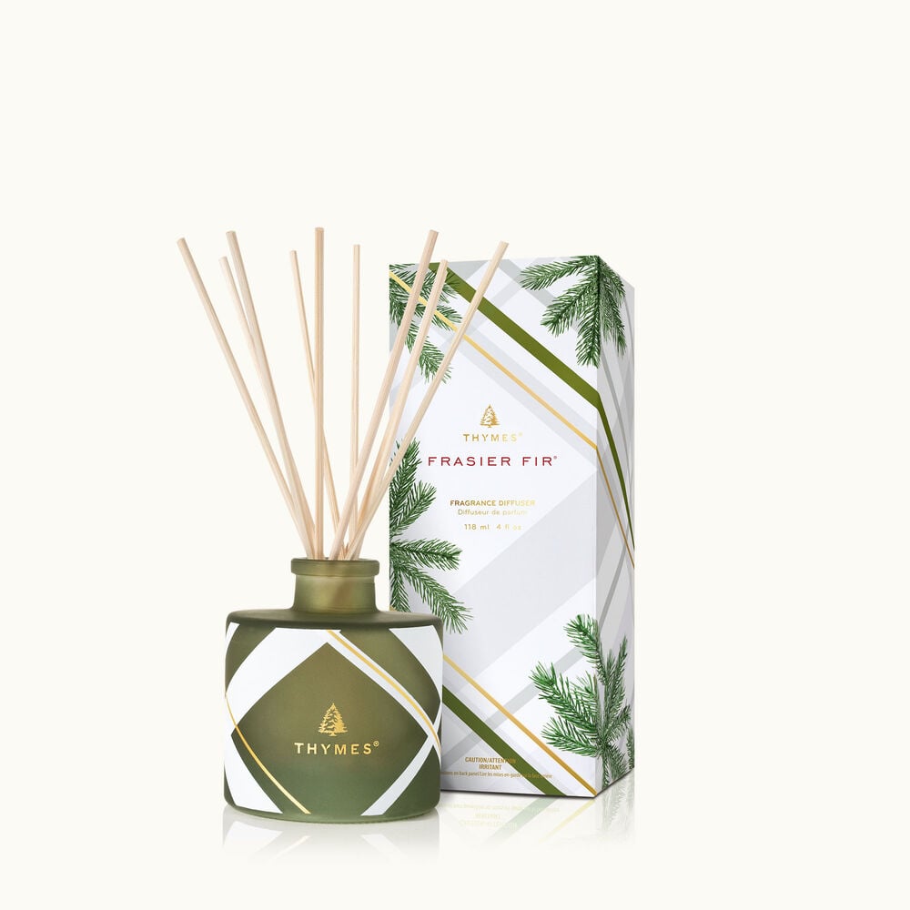 Thymes Frasier Fir Frosted Plaid Petite Reed Diffuser is a Holiday Scent image number 0